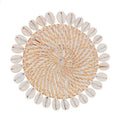 Rattan Coaster with Cowrie Shell | Whitewash | 14 cm | Handwoven in Indonesia