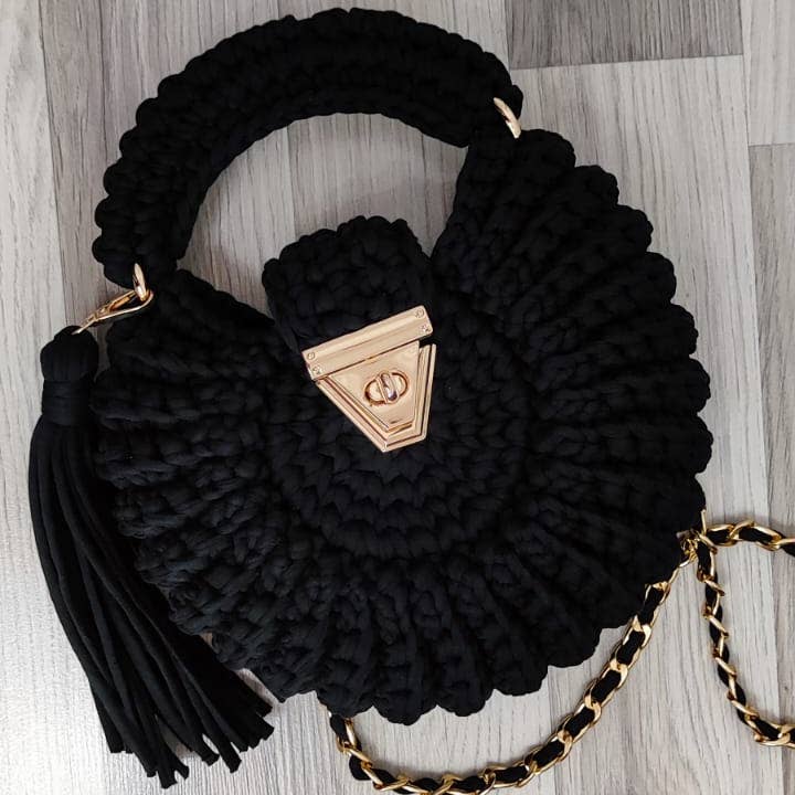 Handmade Crochet Mussel Bag | Black | Combed Cotton Yarn | Handmade in Turkey | CHQEL