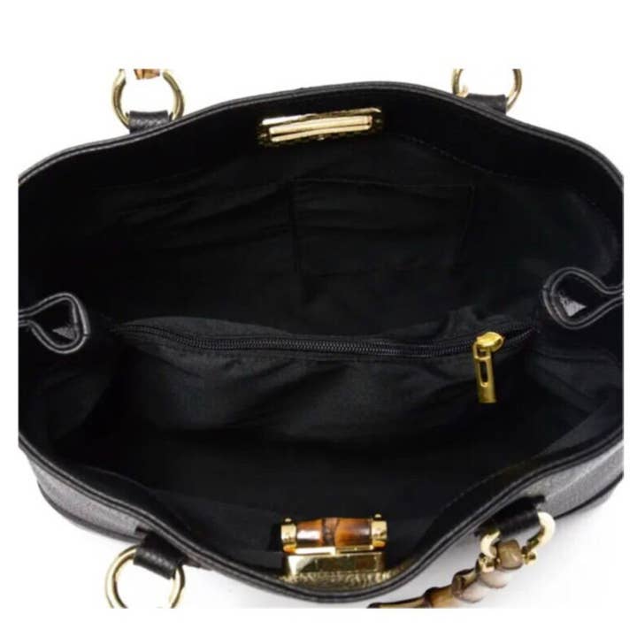 Genuine Leather Handbag | White | Bamboo Handles & Knob Closure | Gold Hardware | Handcrafted in Italy | Modarno