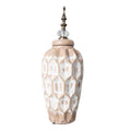 White Relief Ceramic Vase | 14 × 14 × 34 cm