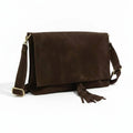 Luna Suede Leather Crossbody Bag | Brown | Tassel Detail | Wide Adjustable Strap | Made in Italy
