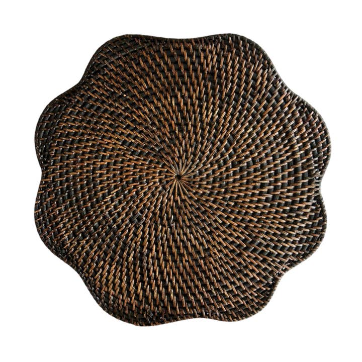 Hand-Woven Rattan Placemat – Scallop Edge, Dark Brown