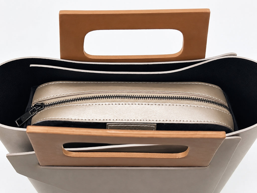 Carla | Italian Leather Geometric Handbag | Camel Gold & Taupe | Handcrafted in Italy