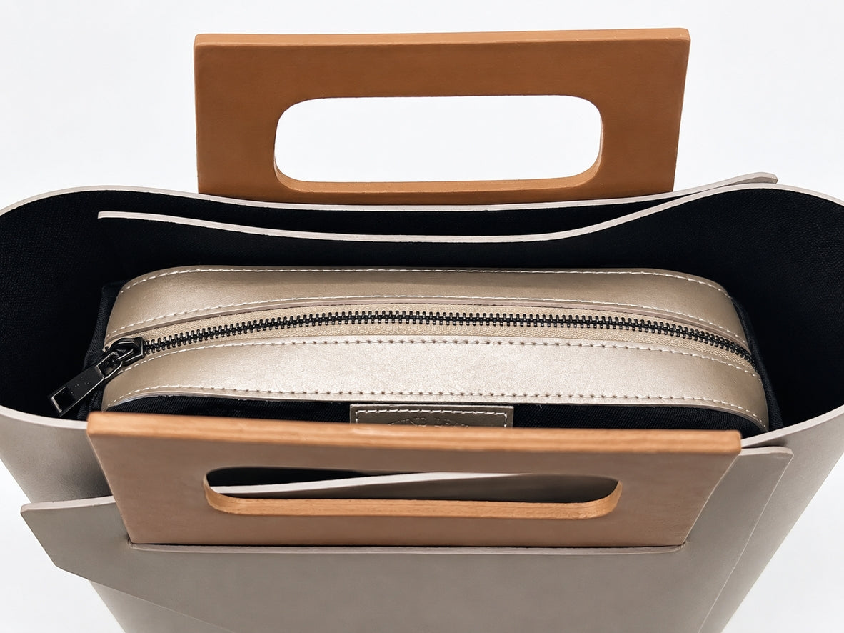 Carla | Italian Leather Geometric Handbag | Camel Gold & Taupe | Handcrafted in Italy