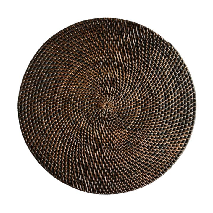 Hand-Woven Round Rattan Placemat – Dark Brown