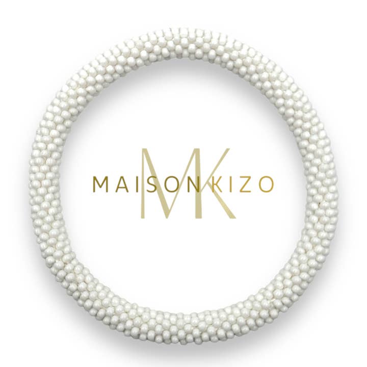 Glass Bead Crochet Bracelet | White matt | Handmade in Nepal