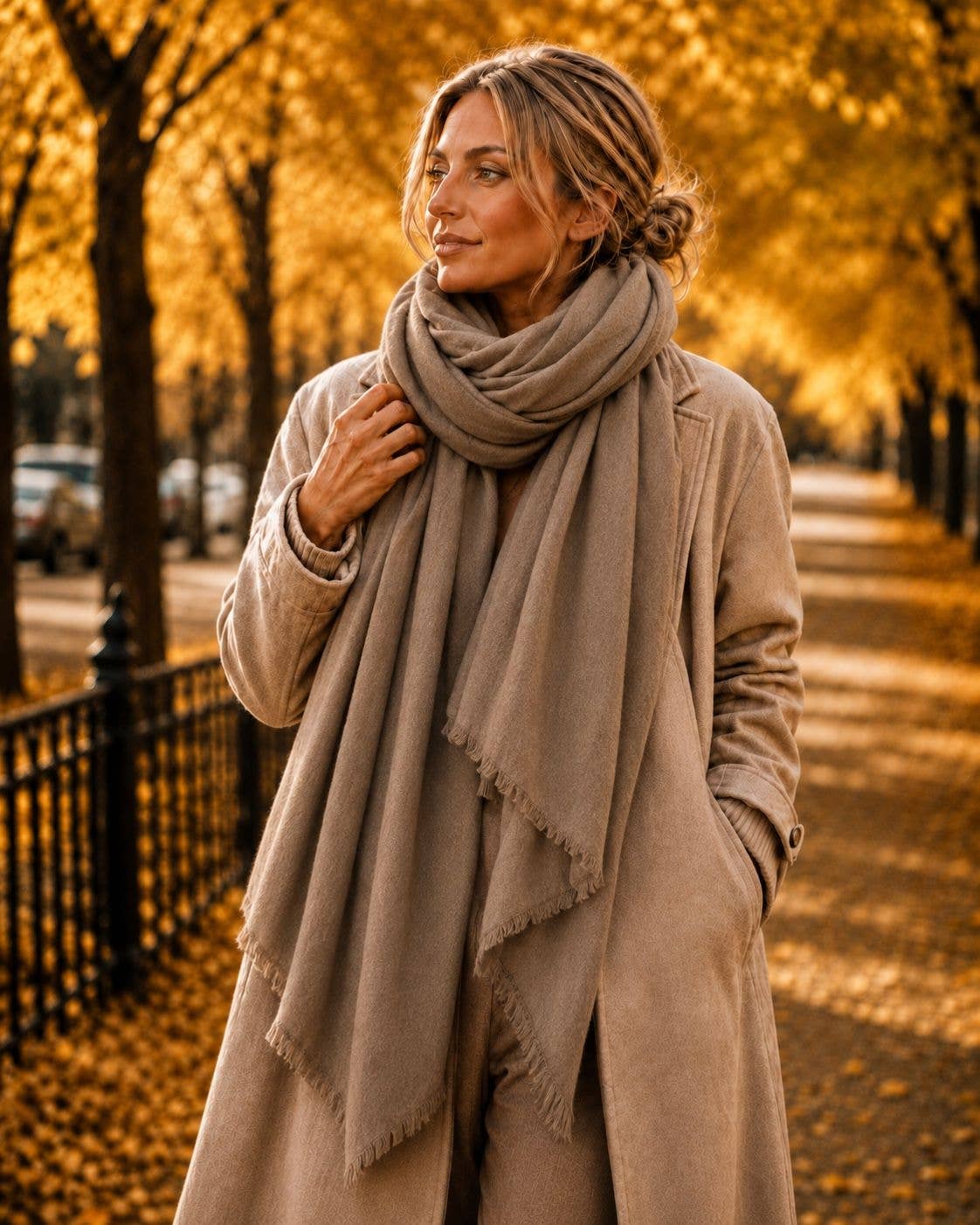 Ensfarget skjerf i viskose og kasjmir, 200 × 80 cm