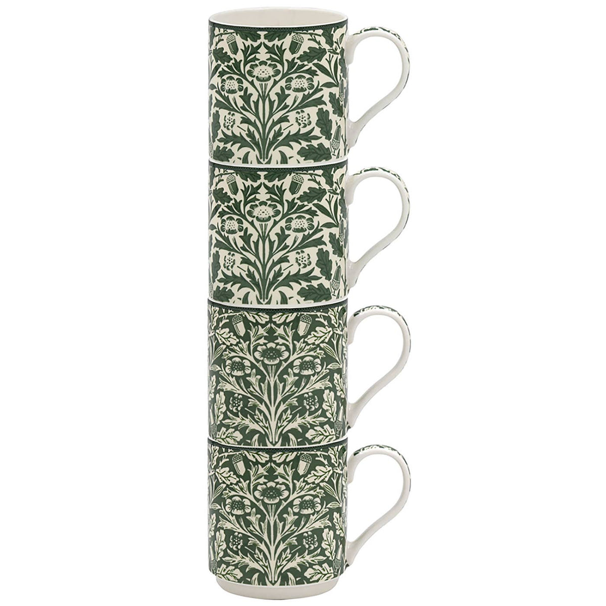 William Morris Acorn Stacking Mug Set, stablebare krus med eikenøttmønster, 4 stk.