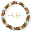 Maison Kizo Gold & white Glass Bead Bracelet D25 | Hand-Crocheted in Nepal | Designed in France