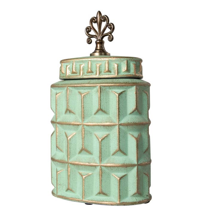 Tibor Relief Vase | Green Ceramic | 17 × 11 × 30 cm | Contemporary Home Décor
