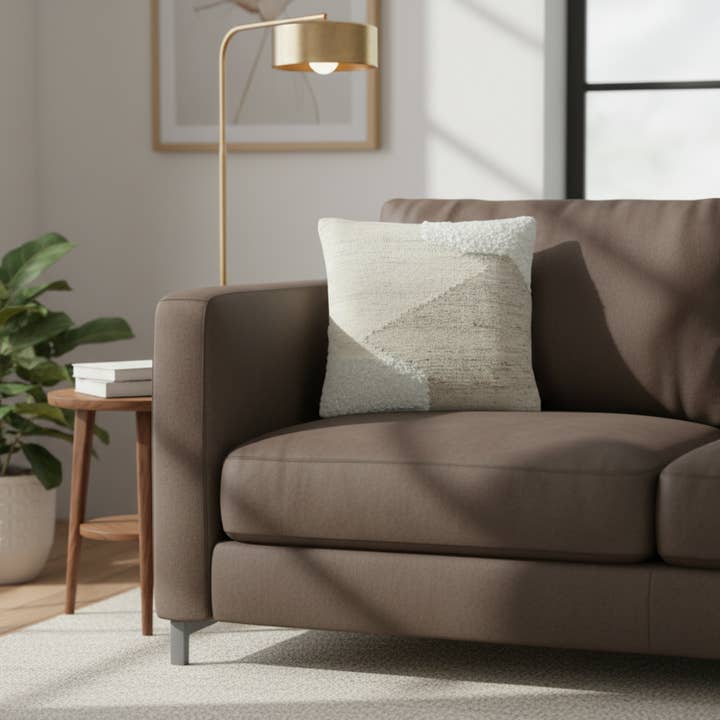 Bevora putetrekk | Beige og kremfarget | Ullblanding | Abstrakt struktur | Spiralglidelås | 50×50 cm | Urbane Hide