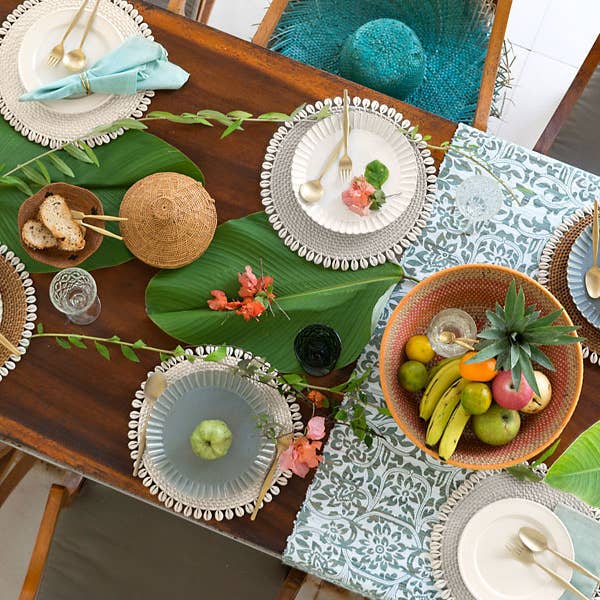 Rattan Placemat with Cowrie Shell | Brown | 35 cm | Handwoven in Bali