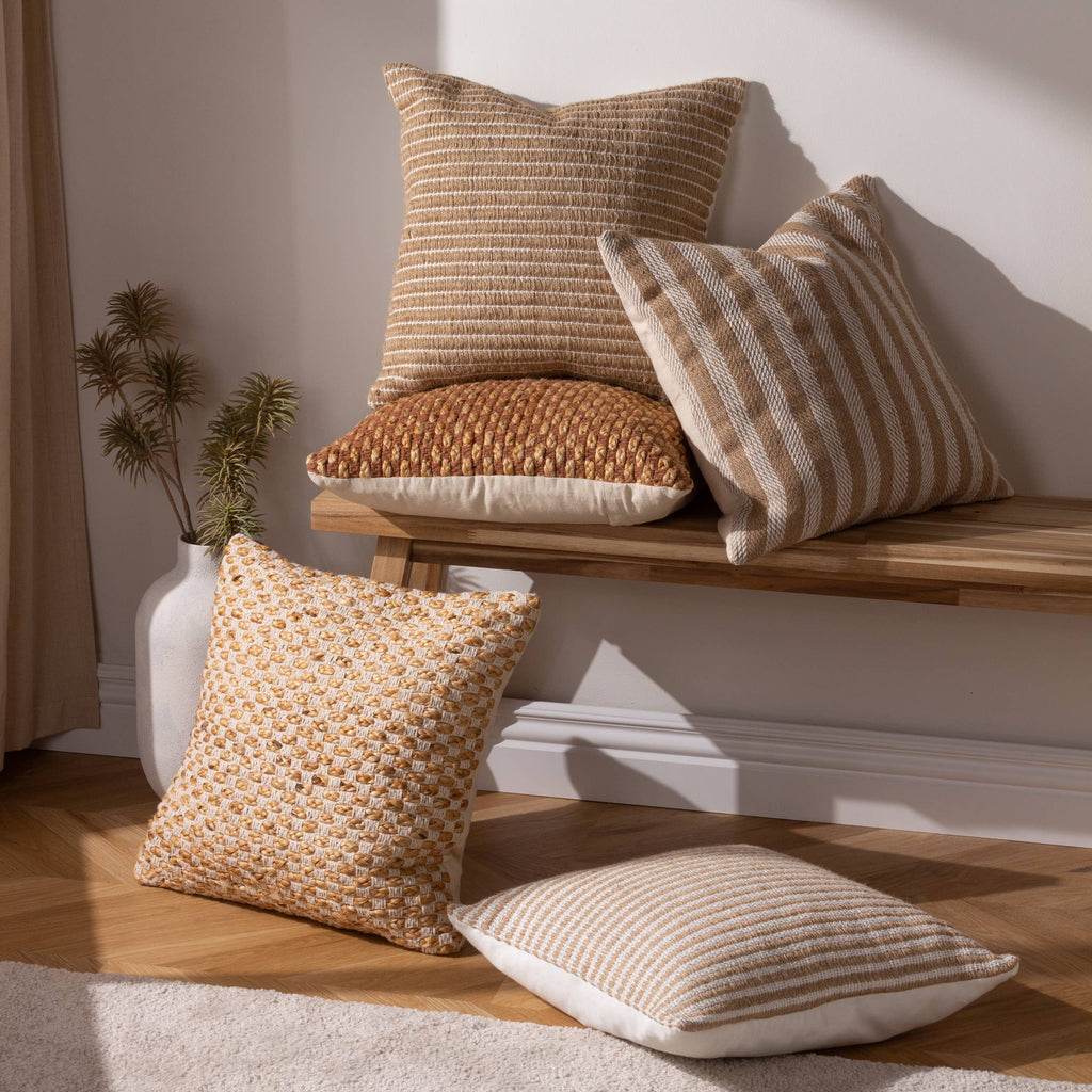 Organik Stripe pute i jute og bomull, Natural, 45 × 45 cm