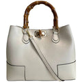 Genuine Leather Handbag | Beige | Bamboo Handles & Knob Closure | Gold Hardware | Handcrafted in Italy | Modarno