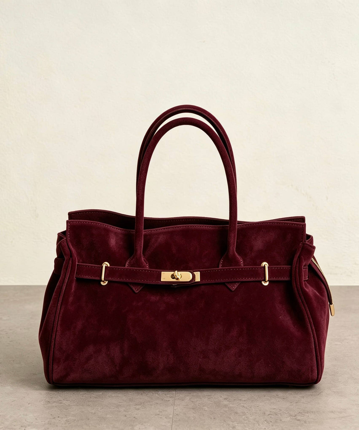 Suede Tote Bag with Golden Details, toteveske i semsket skinn