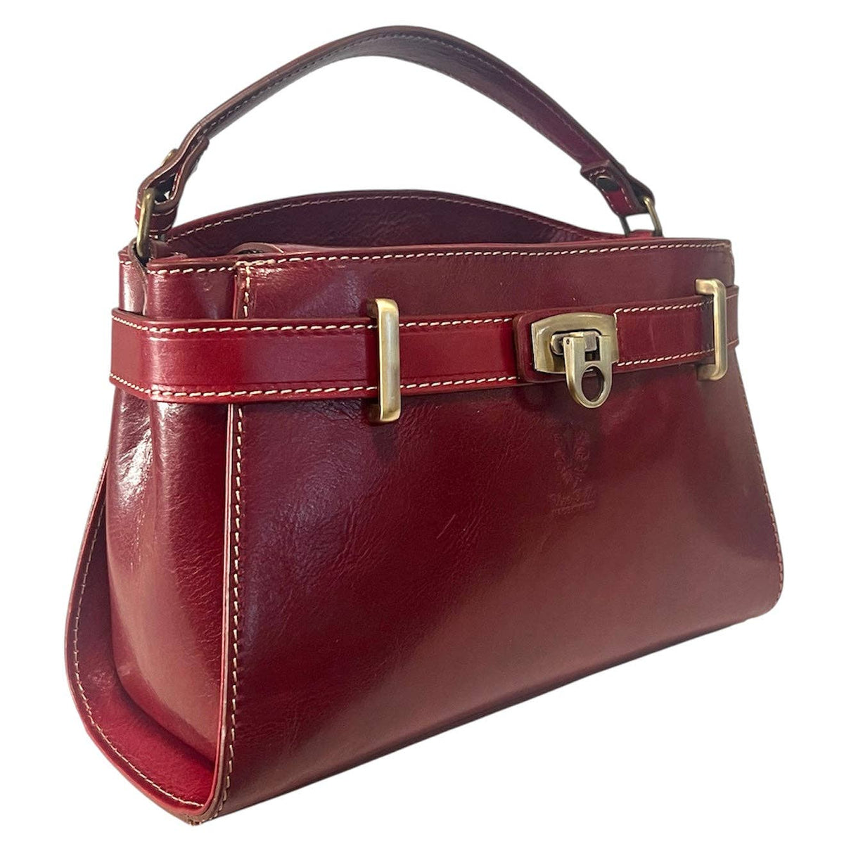 Vintage håndveske i kuskinn med skulderreim, 26 × 12 × 17 cm