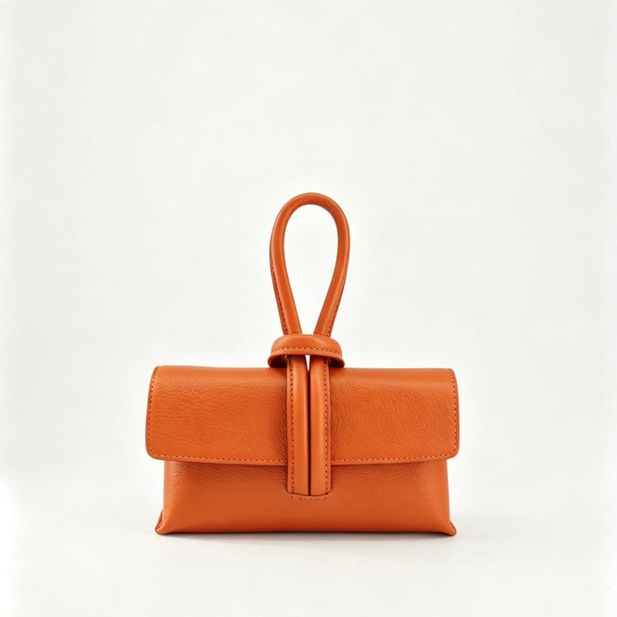 Togo Leather Handbag | Woven Knot Closure | Adjustable Strap | Handcrafted in Italy