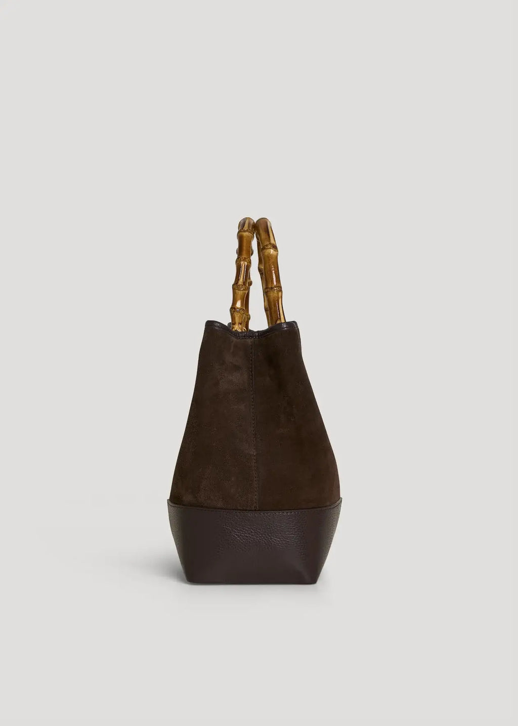 Large Handbag in Genuine Suede and Dollaro Leather, stor håndveske med bambushåndtak