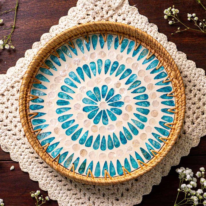Rattan Serving Tray | Wicker | Coffee Table Centerpiece | 35 × 35 cm | Made in Vietnam