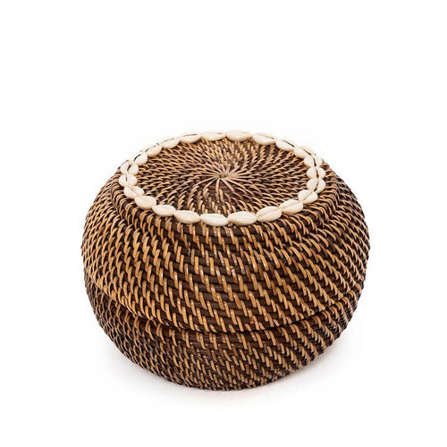 Colonial Cowrie Shell Rattan Basket | Natural Brown | Medium