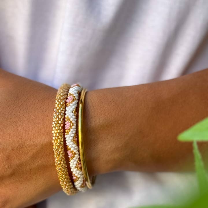 Maison Kizo Gold Glass Bead Bracelet | Best Seller | Hand-Crocheted in Nepal | Designed in France