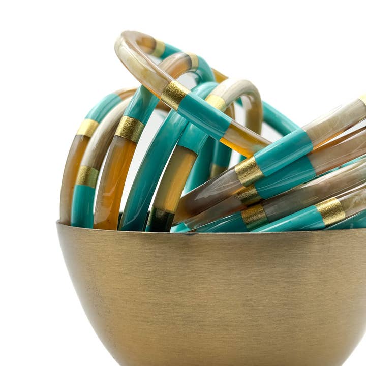 Lacquered Buffalo Horn Bangle | Multicolor Turquoise | Handmade in Vietnam