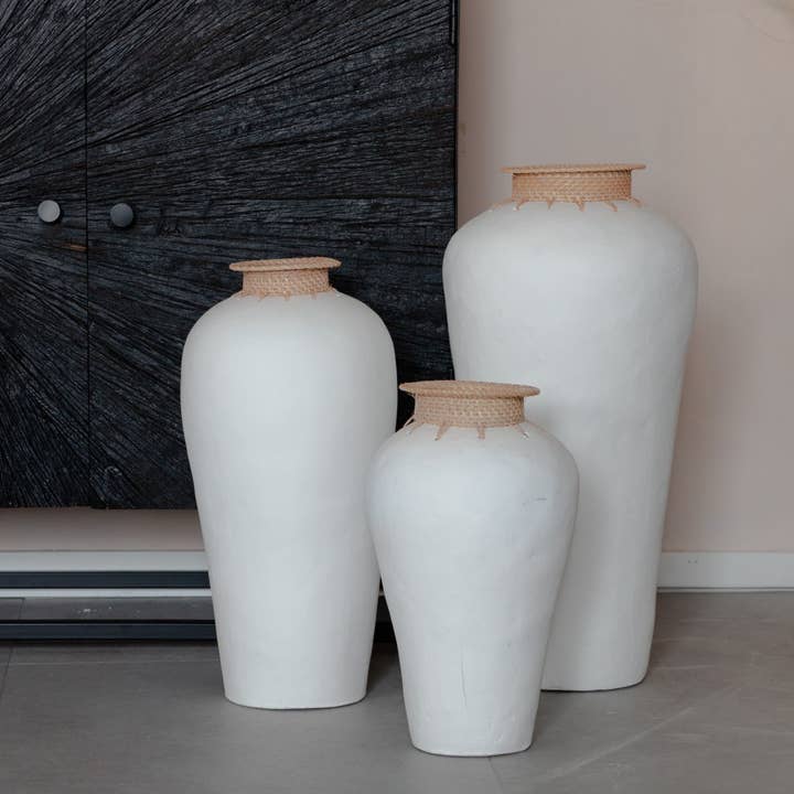 Longa Rattan Vase | White | Small | 35 × 20 cm | Made in India