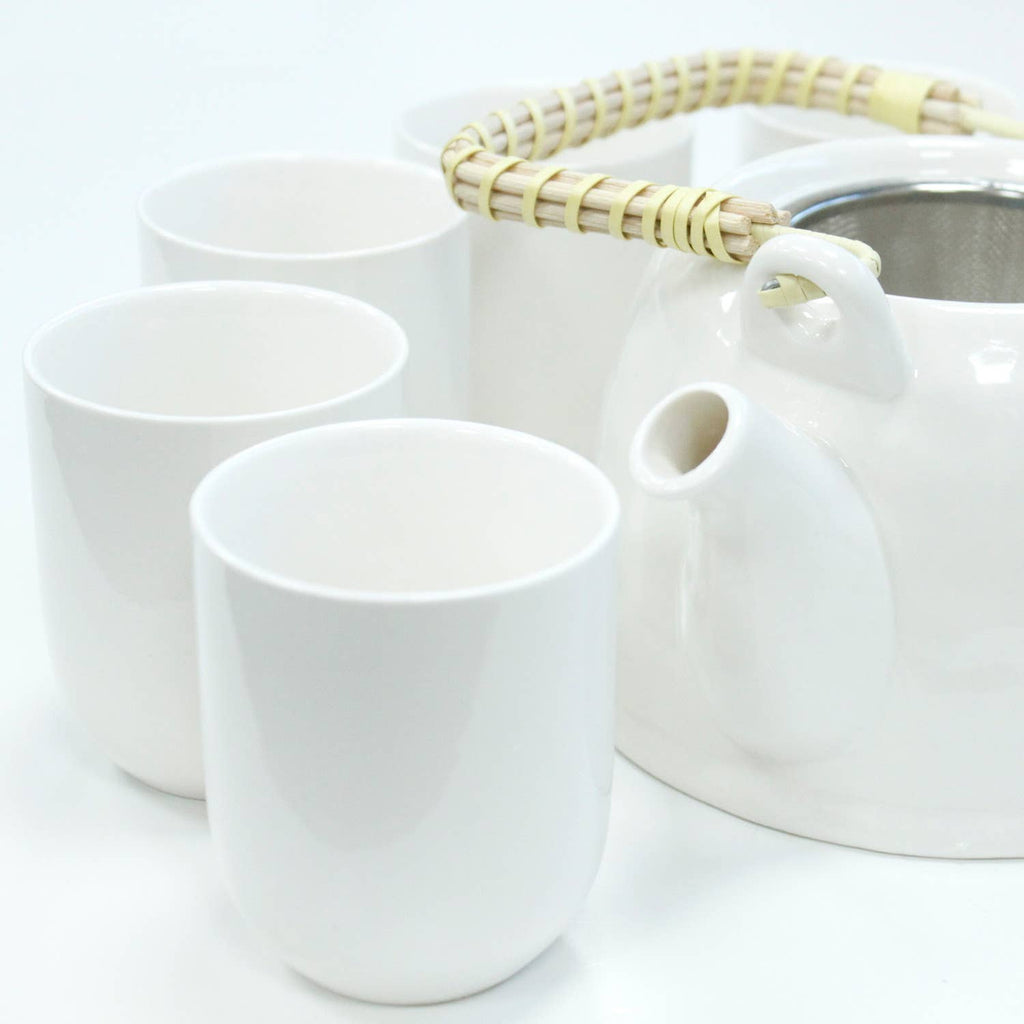 Classic White Herbal Teapot Set, tekannesett i hvit keramikk
