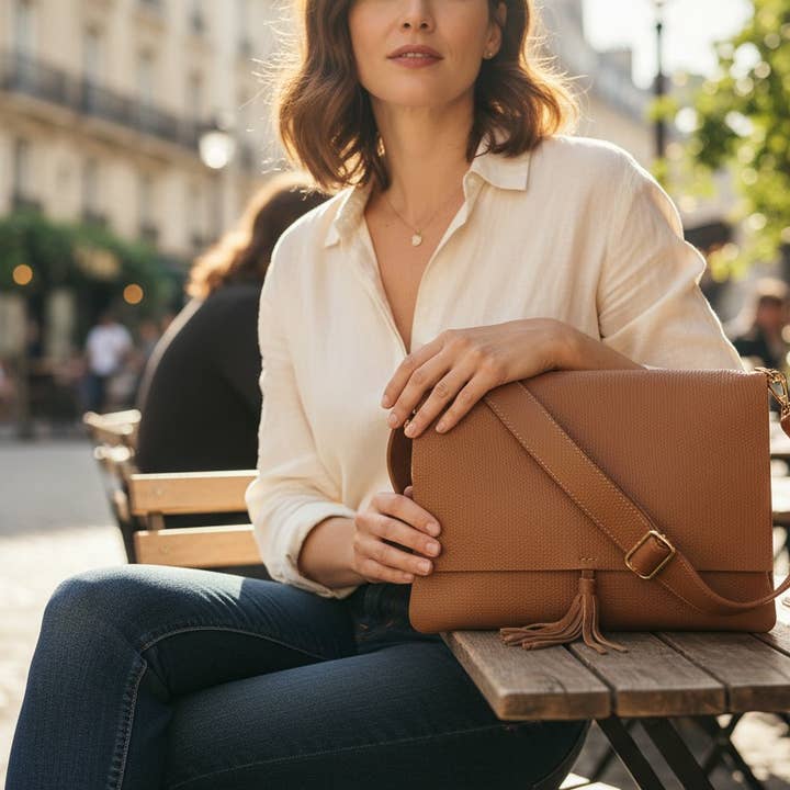 Luna Dollaro Leather Crossbody Bag | Camel | Tassel Detail | Wide Adjustable Strap | Made in Italy