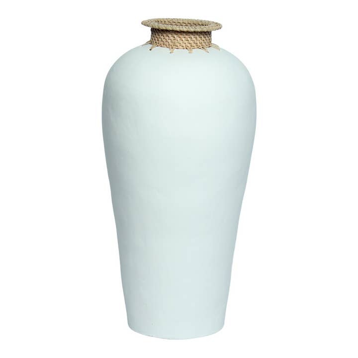Longa Rattan Vase | White | Medium | 45 × 22 cm | Made in India