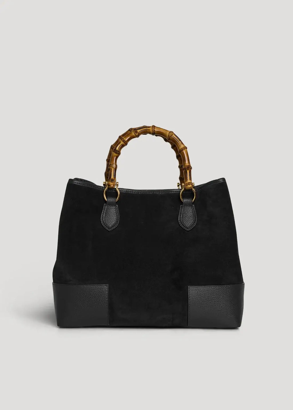 Large Handbag in Genuine Suede and Dollaro Leather, stor håndveske med bambushåndtak