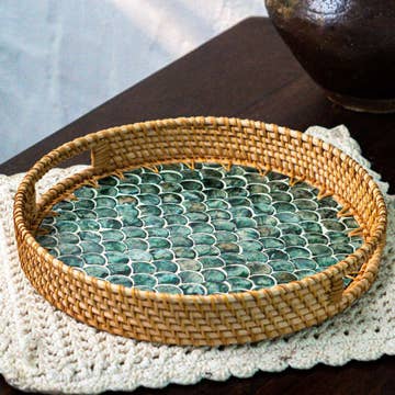 Rattan Serving Tray | Wicker | Coffee Table Centerpiece | 35 × 35 cm | Made in Vietnam