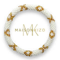 Glass Bead Crochet Bracelet | Bronze & White | Handmade in Nepal