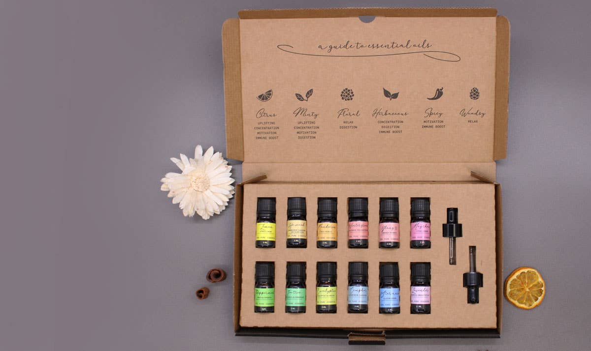 Aromatherapy Essential Oil Set Starter Pack, 12 eteriske oljer, 12 × 5 ml