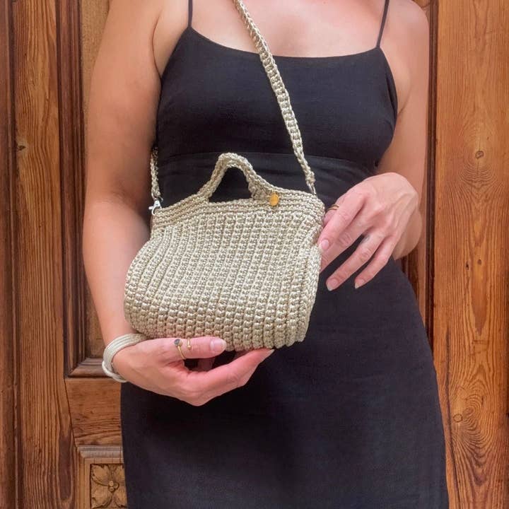 Lamu Brand Nador Handbag | Nautical Cord & Metallic Thread | Gold & Silver | Handcrafted in Marrakech