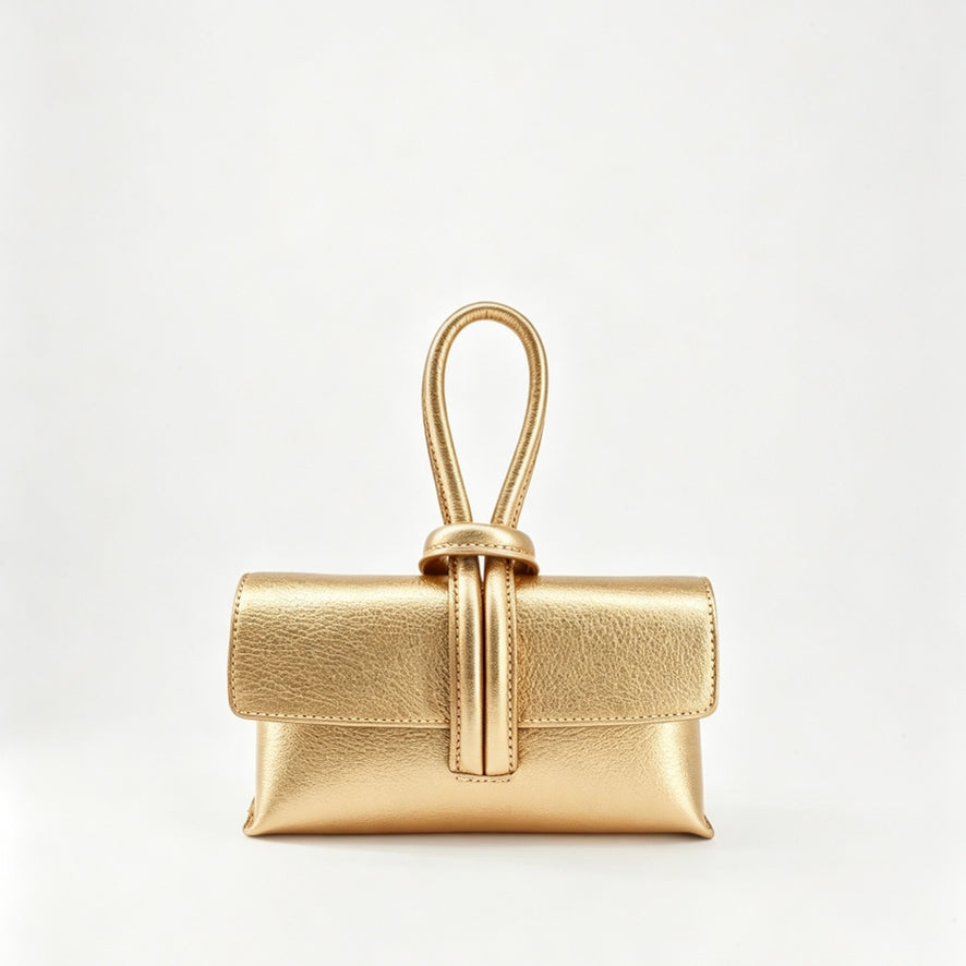 Togo Leather Handbag | Woven Knot Closure | Adjustable Strap | Handcrafted in Italy