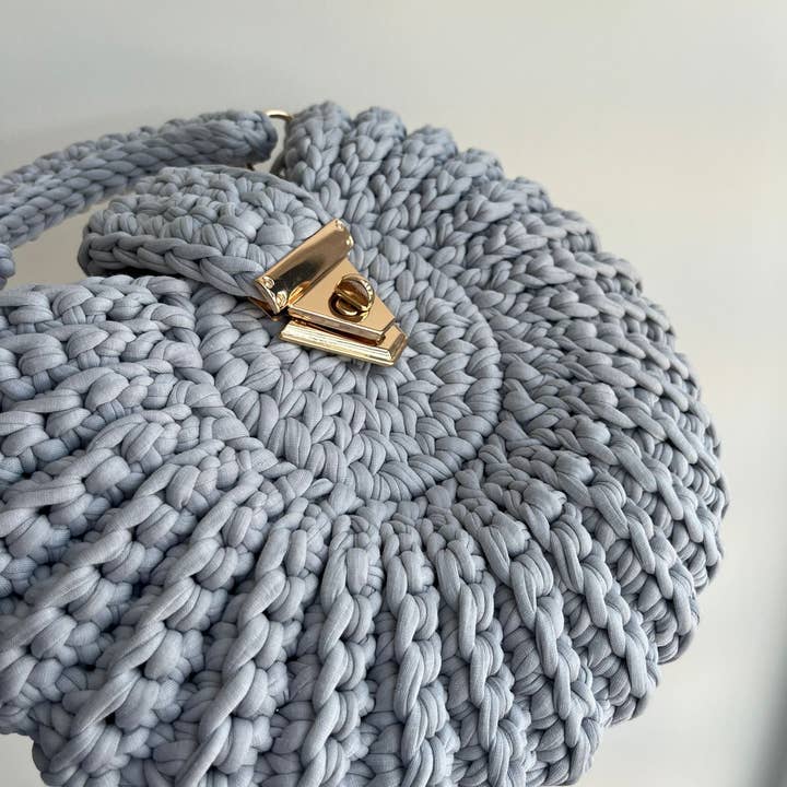 Handmade Crochet Mussel Bag | Grey | Combed Cotton Yarn | Handmade in Turkey