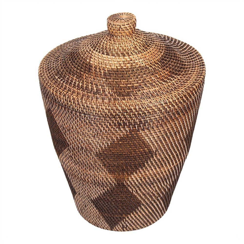Shenzi kurv med lokk i rotting, 60 × 45 × 45 cm