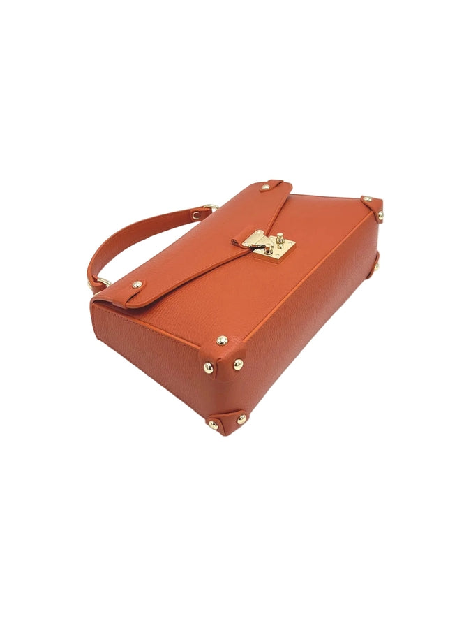 Genuine Leather Shoulder Bag | Orange | Detachable Adjustable Strap | Medium | Handcrafted in Italy | Suie Valentini