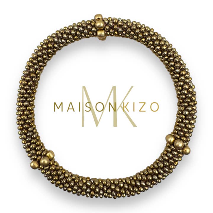 Maison Kizo Bronze Gold Glass Bead Bracelet | Hand-Crocheted in Nepal | Designed in France