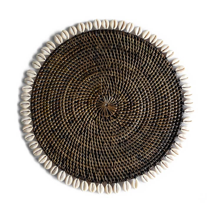 Rattan Placemat with Cowrie Shell | Dark Brown | 35 cm | Handwoven in Indonesia