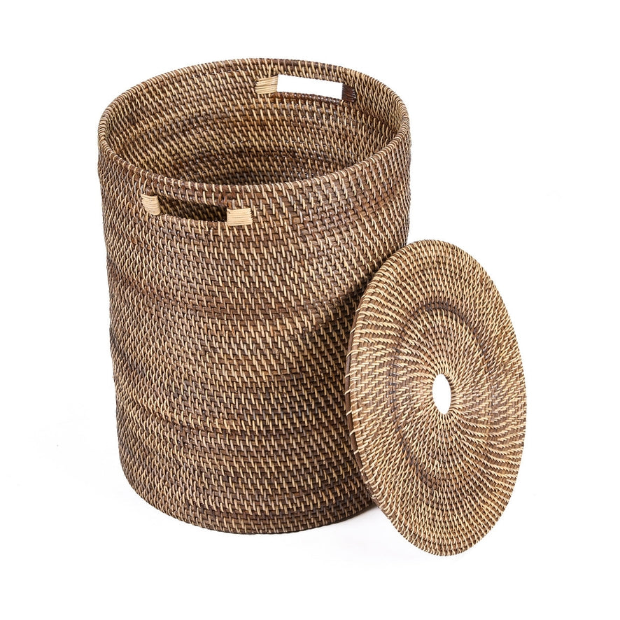 The Laundrilla Basket | Natural Brown | Handwoven Rattan | Lidded Storage | Handmade in Indonesia