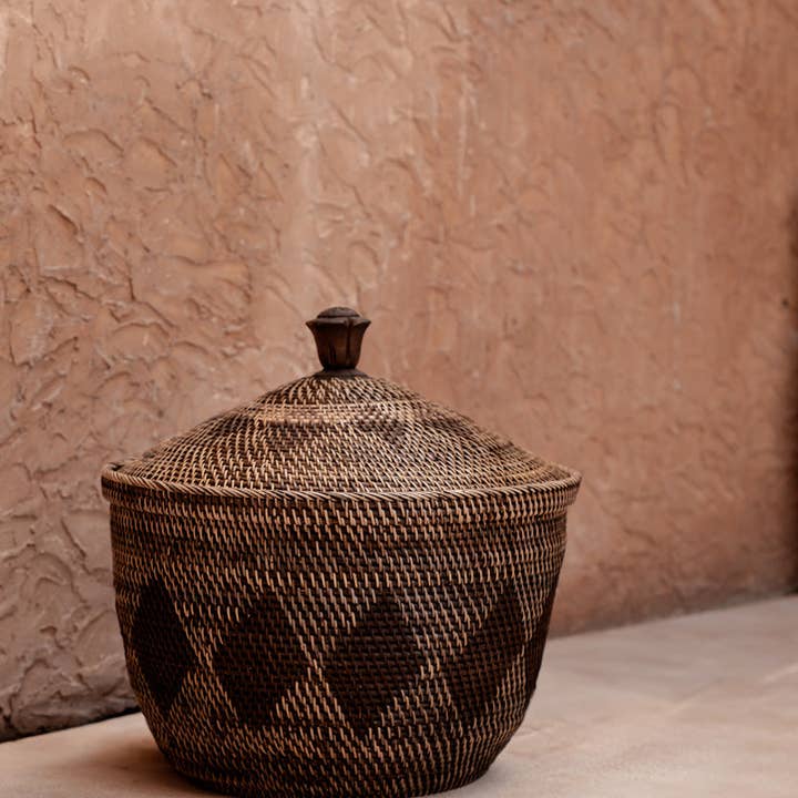 Storage Crown Basket | Handwoven Rattan | Natural Brown | Made in Indonesia