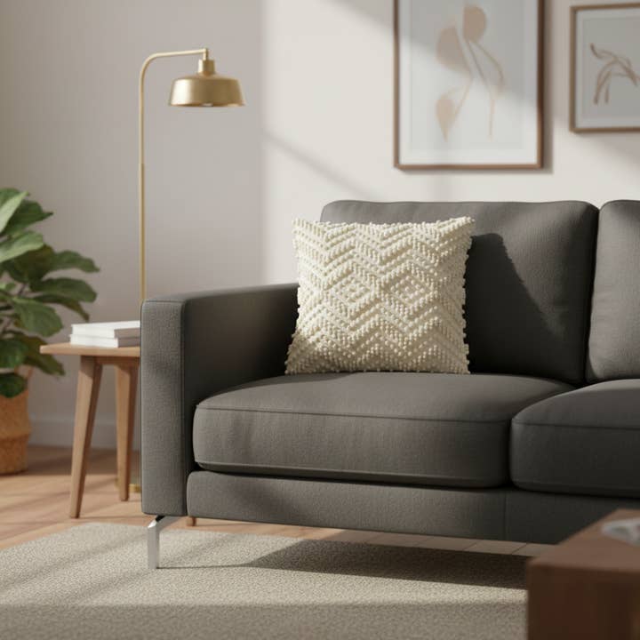Zigmora Cushion Cover | Cream | 3D Tufted Zigzag | Wool Blend | Spiral Zip | 50×50 cm | Urbane Hide