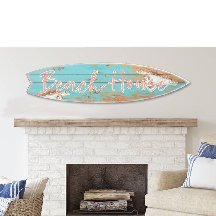 Wooden Surf Board Wall Décor – Beach House Sea Turtles