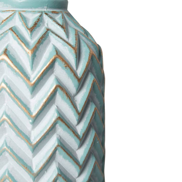 Green Ceramic Relief Vase | 14 × 14 × 32 cm