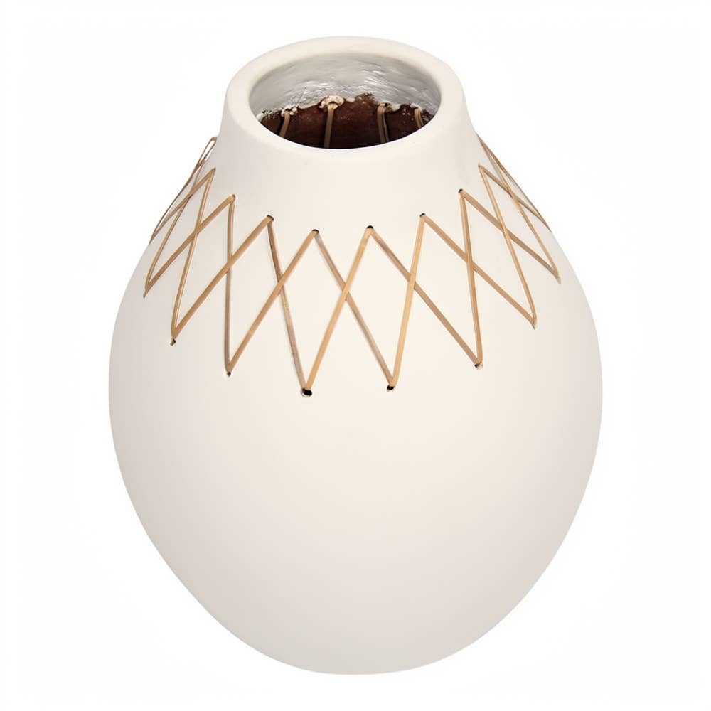 Farah vase med flettet rotting, hvit, 32 cm