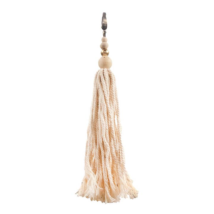 Cotton Wood nøkkelring i tre og bomull, natur