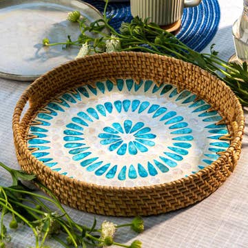 Rattan Serving Tray | Wicker | Coffee Table Centerpiece | 35 × 35 cm | Made in Vietnam