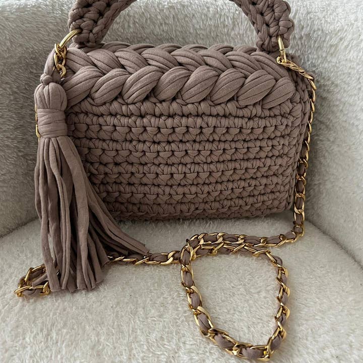 Handmade Crochet Evening Clutch | Brown | Wedding & Party Bag | Combed Cotton Yarn | Handmade in Turkey